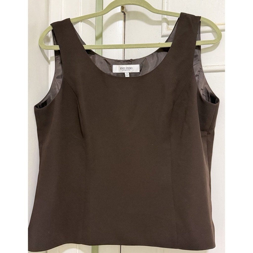 Jones Studio Separates Women's Sleeveless Blouse Sz 14 Dark Brown Tailored Lined